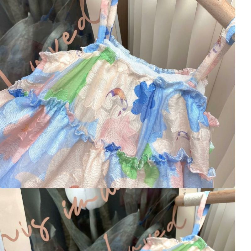 Đầm Công Chúa Hai Dây In Hoa Thời Trang Mùa Hè 2023 Dành Cho Bé Gái