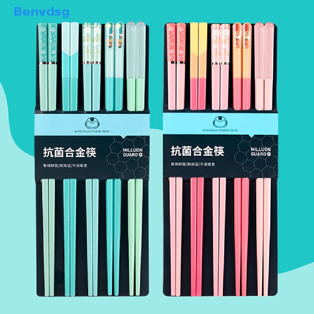 Benvdsg &gt; Set 5 Đôi Đũa Ăn Uống Năm Màu Sắc Bằng Hợp Kim Có Thể Tái Sử Dụng