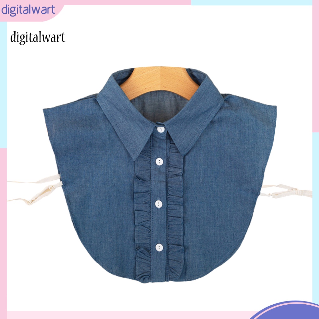 Kỹ Thuật Số| Cổ Áo Giả Denim Màu Trơn Đính Nút Tháo Rời Được Phong Cách Vintage Đường Phố Cho Nữ
