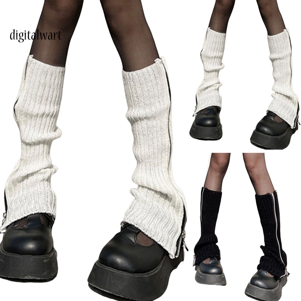 Kỹ Thuật Số| 1 Đôi Vớ Dệt Kim Giữ Ấm Chân Phối Khóa Kéo Phong Cách Nhật Bản Thời Trang Thu Đông Cho Nữ