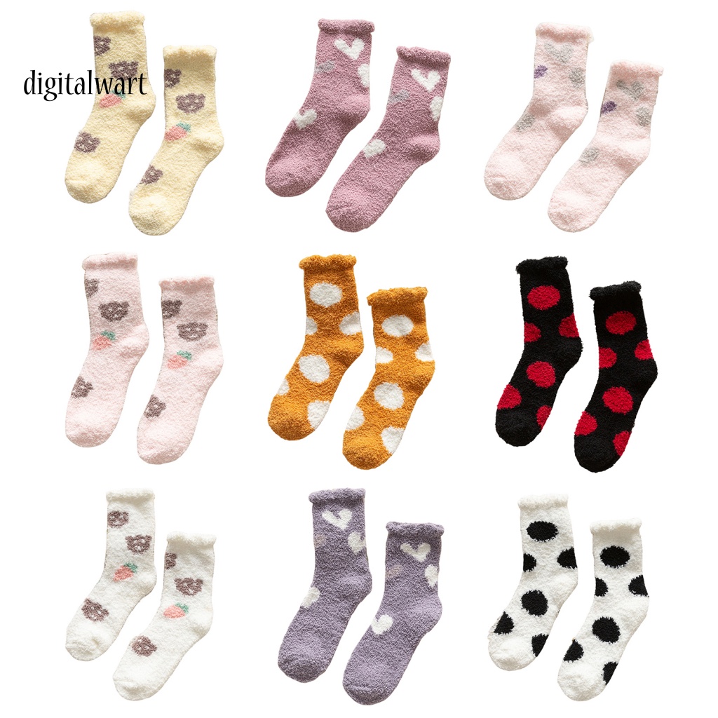 Kỹ Thuật Số| 1 Đôi Vớ Lông Cừu San Hô Dày Giữ Ấm Mềm Mại In Họa Tiết Hoạt Hình Dễ Thương