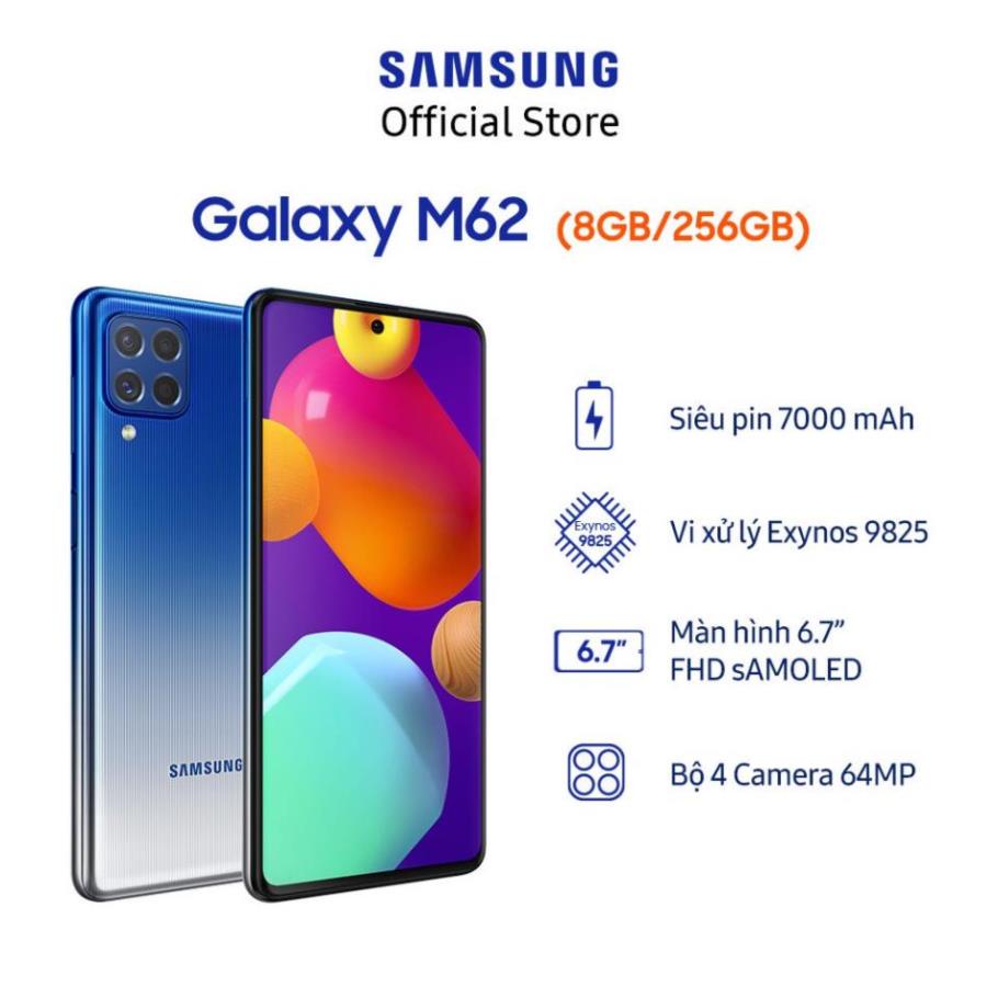 Điện Thoại Samsung Galaxy M62 8GB/256GB Đập Hộp nguyên zin 100%  FULLBOX Bảo Hành 12 Tháng