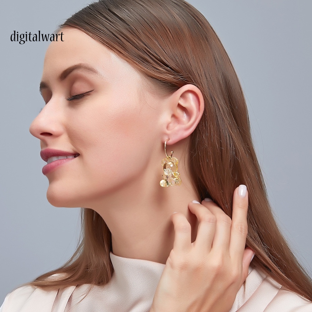 Kỹ Thuật Số| Hoa Tai Hình Gấu Trong Suốt Thiết Kế Đáng Yêu Cho Nữ