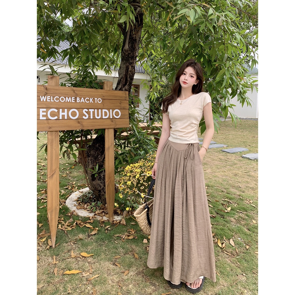 Quần dài SUXI ống rộng lưng cao thiết kế đơn giản thời trang mùa hè cho nữ