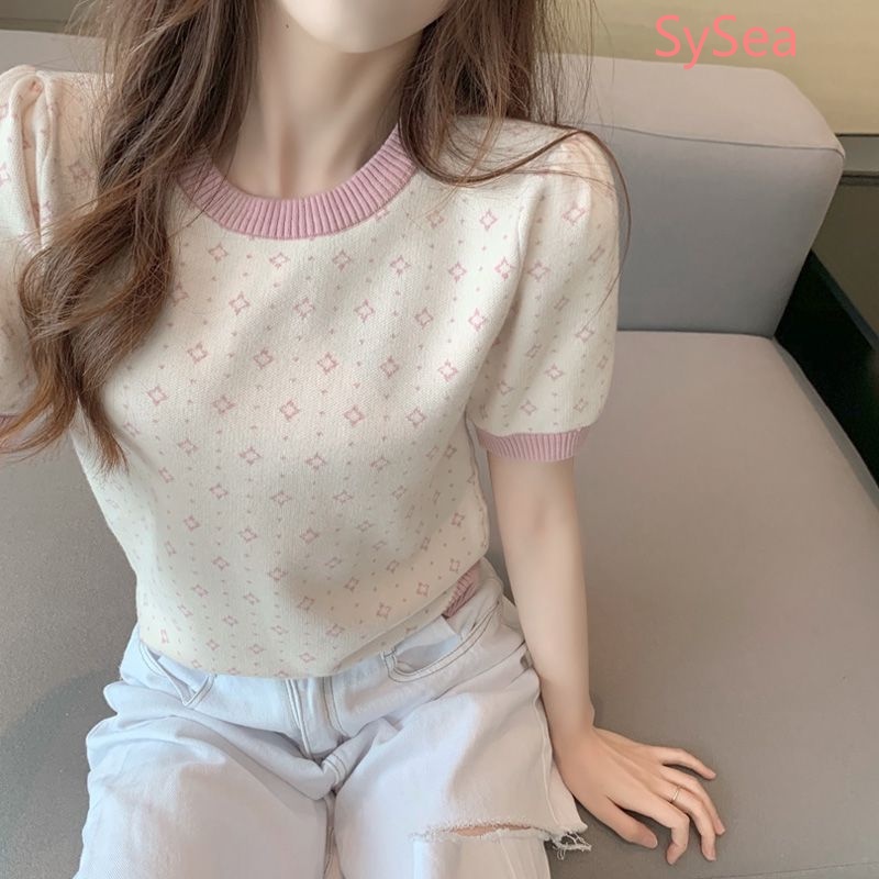 Áo Dệt Kim Tay Ngắn Chất Liệu Lụa Lạnh Thời Trang Mùa Hè Cho Nữ