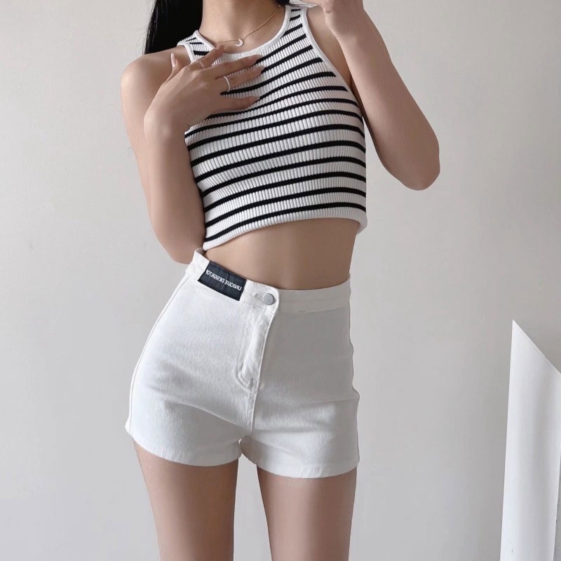 XIN LAN YA SHE Quần Short Denim Lưng Cao Ống Suông Thời Trang Mùa Hè Cho Nữ