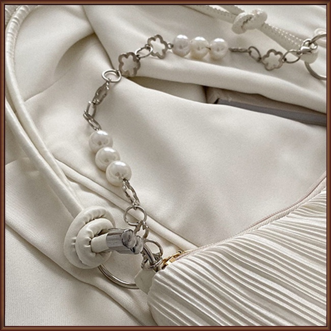 Túi Đeo Vai Xếp Ly Đính Ngọc Trai Phong Cách Hàn Quốc Thời Trang Cho Nữ