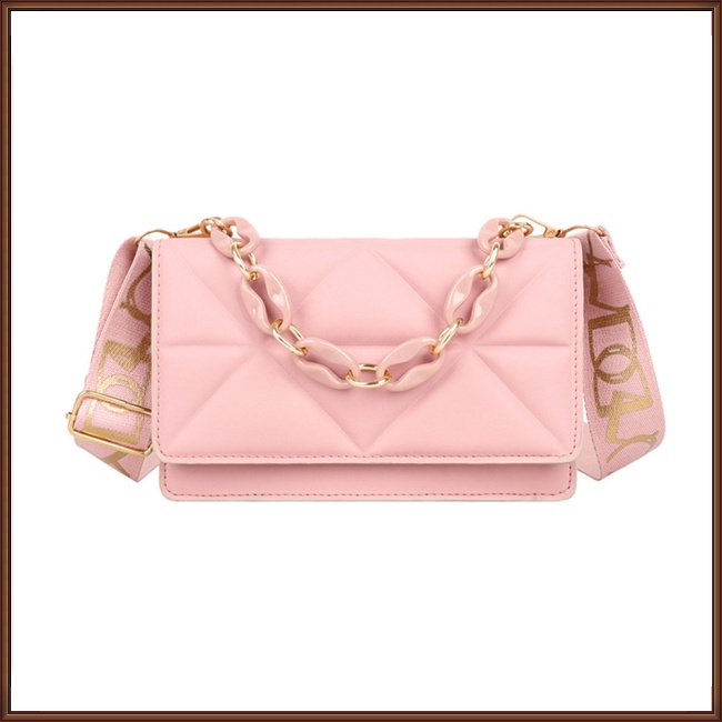 Túi Da Đeo Chéo Hình Vuông Cỡ Nhỏ Phối Dây Đeo Sợi Xích Thời Trang Cho Nữ