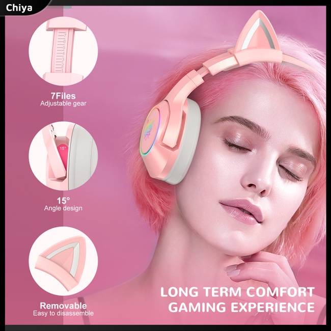 Tai Nghe Onikuma K9 Hình Tai Mèo Có Đèn Led Rgb Dùng Để Chơi Game