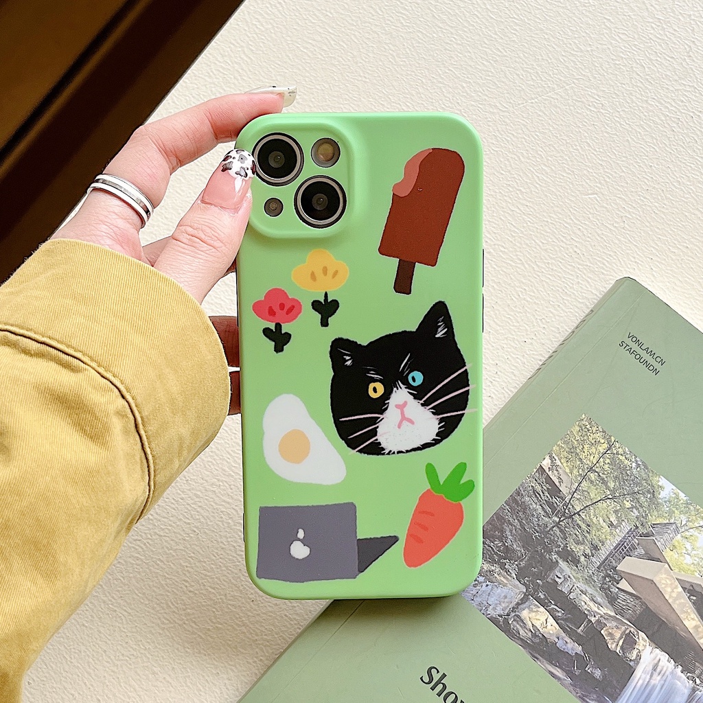 Ốp Điện Thoại TPU Dẻo Họa Tiết Hoạt Hình Chú Mèo Dễ Thương Kèm Giá Đỡ Cho iPhone 14 13 11 12 Pro Max