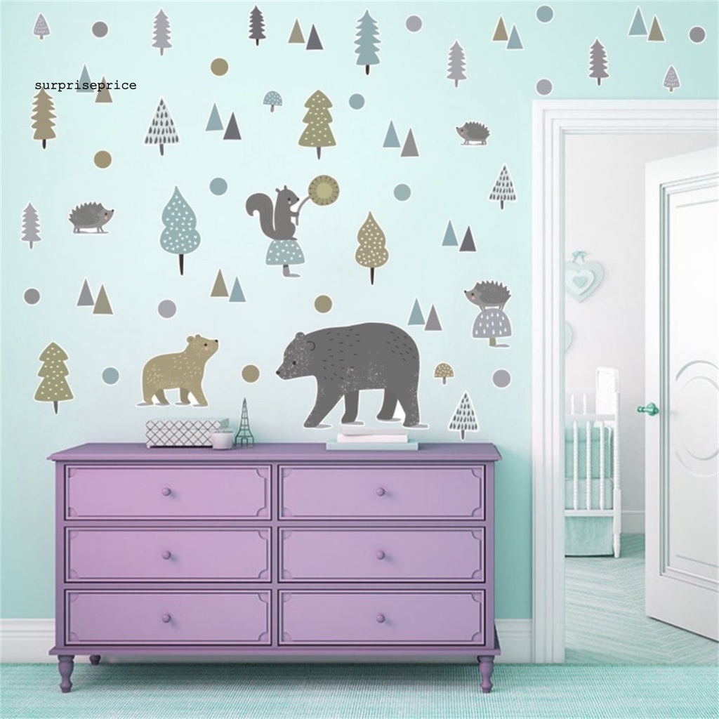 Decal dán tường Tự Dính Bằng PVC Chống Trầy Hình Gấu Rừng Trang Trí Nhà Cửa
