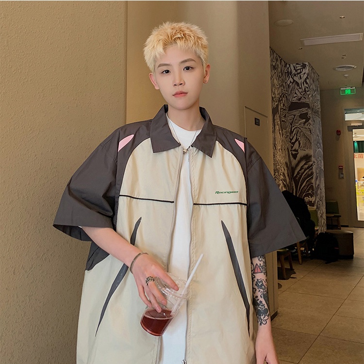 Áo Khoác Dáng Rộng Tay Ngắn Màu Sắc Tương Phản Thời Trang Cho Nam Giới