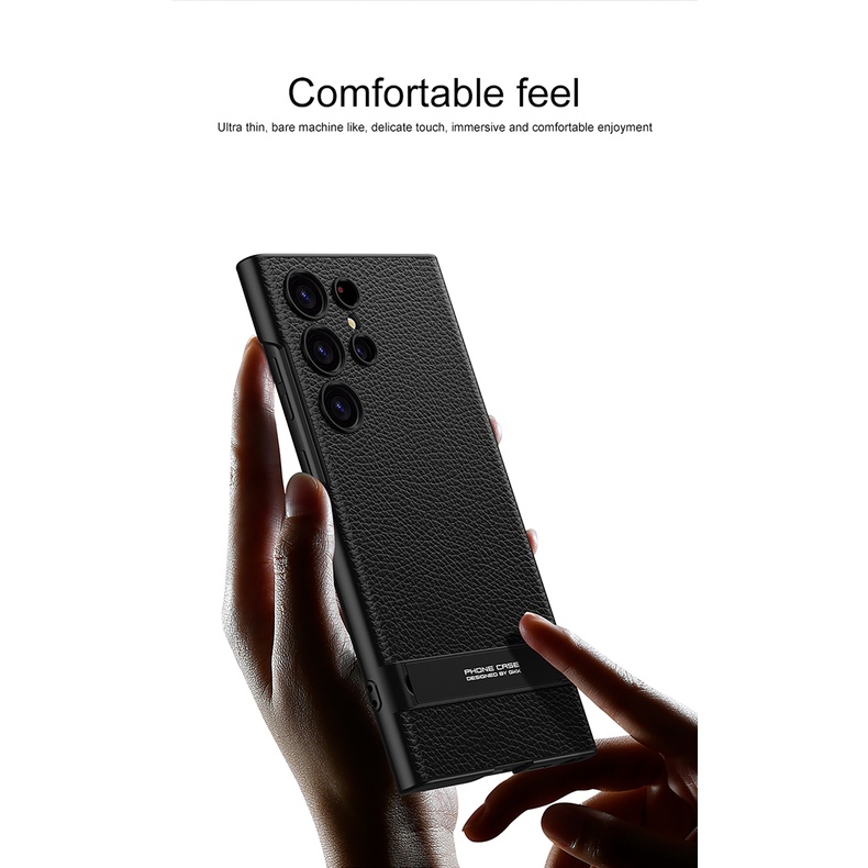Bao Da Siêu Mỏng Màu Trơn Kèm Giá Đỡ Chuyển Số Sang Trọng Cho Samsung Galaxy S23 Ultra S23 Plus