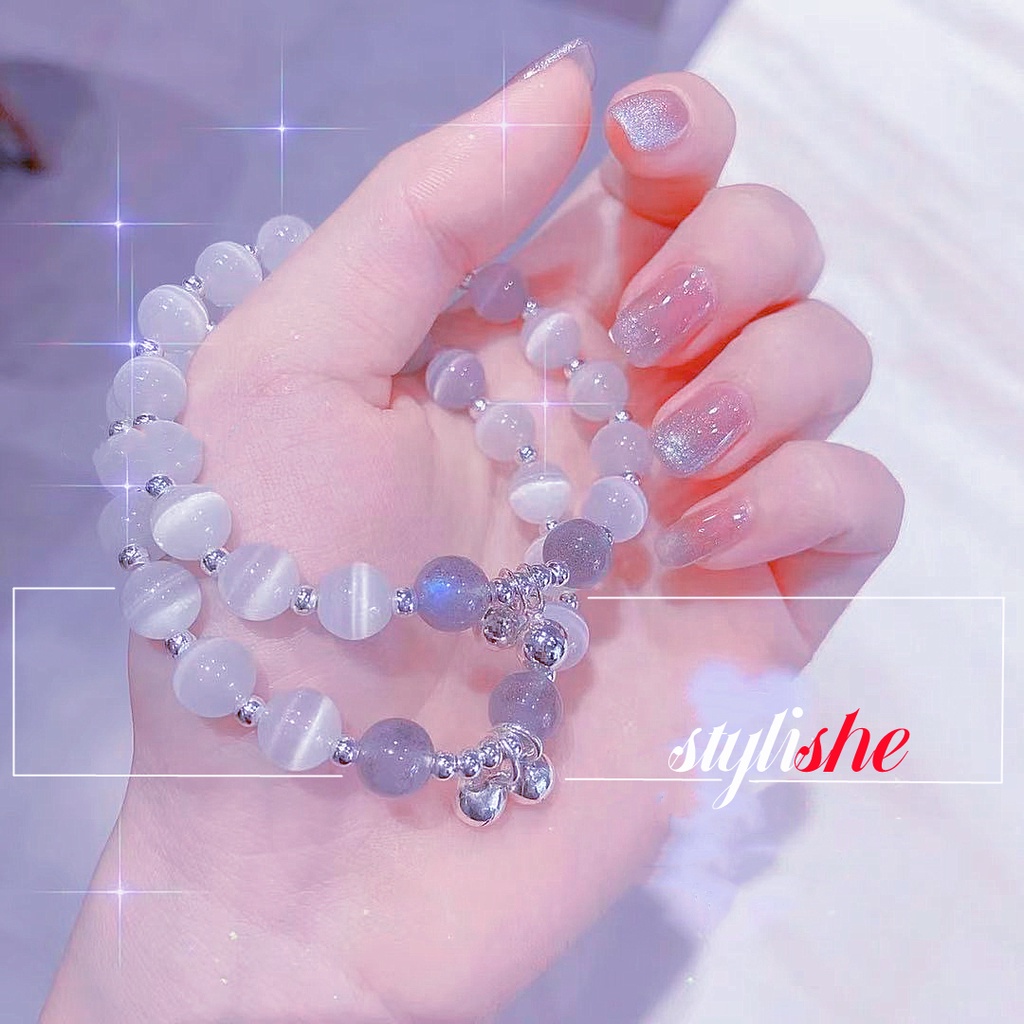 Vòng Tay Chuỗi Hạt Đá Mặt Trăng Bằng Kim Loại Thời Trang Hàn Quốc Cho Nữ