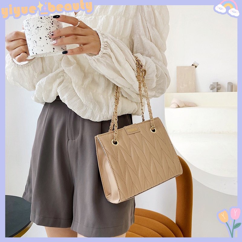 OFF WHITE Túi Vuông Dây Kéo Chần Bông Trơn Thanh Lịch Hình Vuông Chần Bông (Đen / Trắng / Kaki) HB