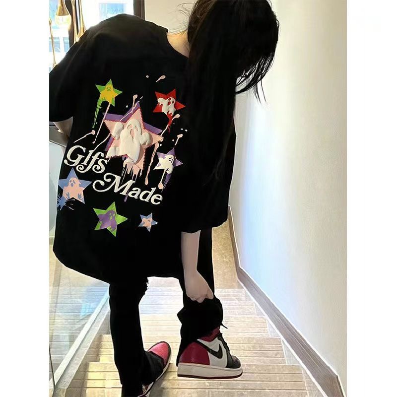 Áo Thun Tay Ngắn Dáng Rộng In Họa Tiết Bọt Biển Phong Cách Hàn Quốc Thời Trang Mùa Hè Mới Cho Nữ