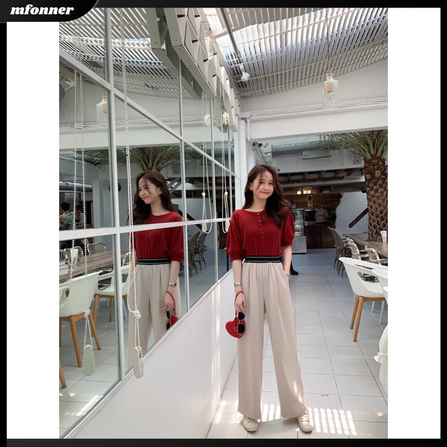 Áo Dệt Kim Tay Ngắn Cổ Tròn Màu Sắc Đơn Giản Cho Nữ