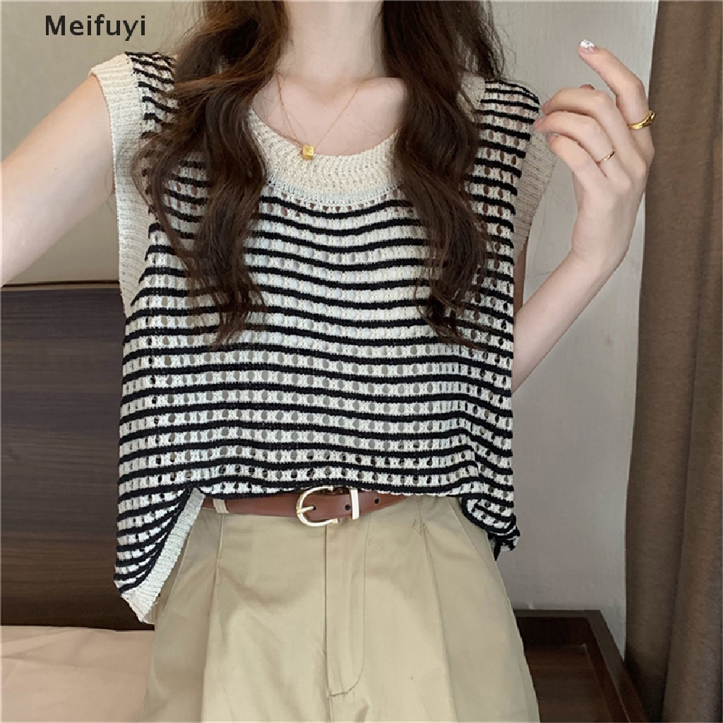 Áo Dệt Kim Sát Nách Dáng Rộng Họa Tiết Kẻ Sọc Thời Trang Mùa Hè Cho Nữ