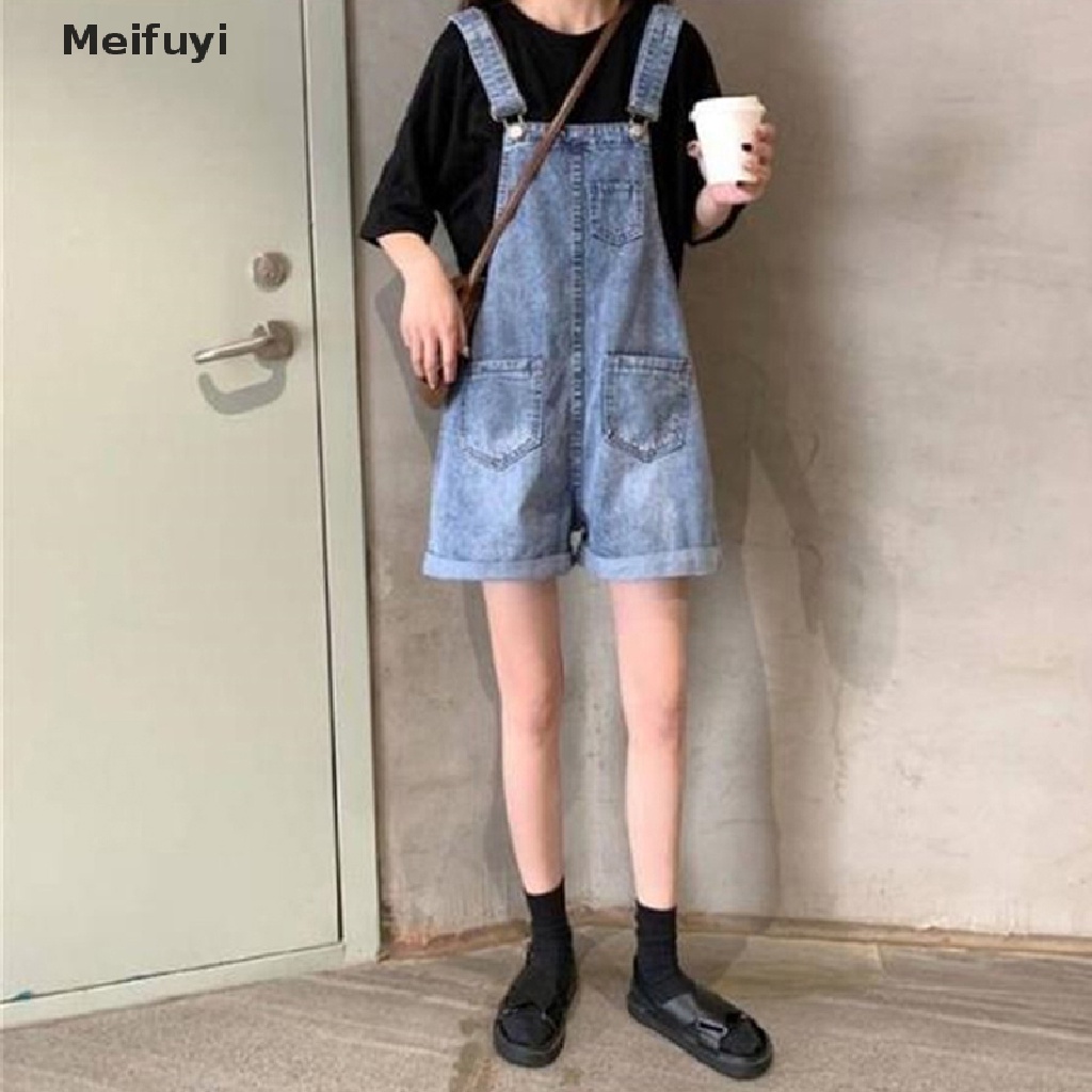 [Meifuyi] Quần Yếm Denim Không Tay Cài Nút Phong Cách Hàn Quốc Cổ Điển Ấm Áp Mùa Hè Dành Cho Nữ