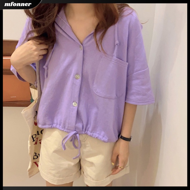 Áo Hoodie Lửng Tay Lỡ Dáng Rộng Màu Sắc Đơn Giản Cho Nữ