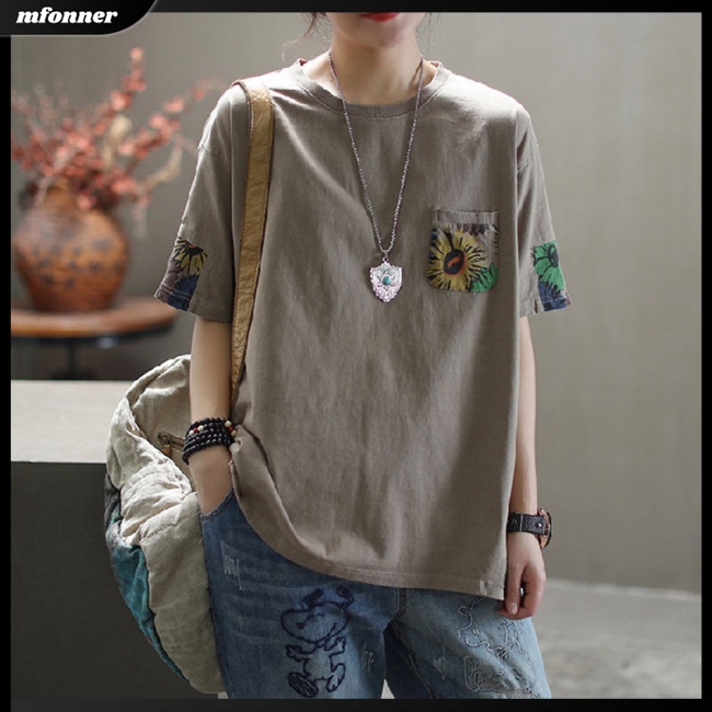 Áo Thun Tay Ngắn Cổ Tròn Dáng Rộng In Họa Tiết Thời Trang Cho Nữ