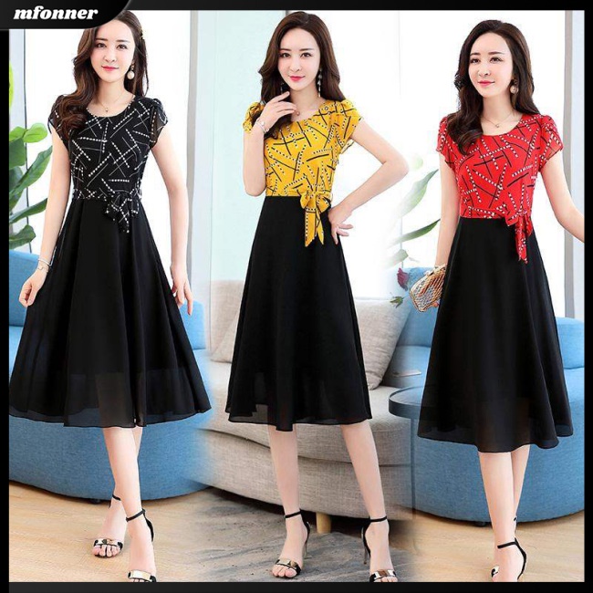 Đầm Dáng Chữ A Tay Ngắn Họa Tiết Kẻ Sọc Thời Trang Mùa Hè Cho Nữ