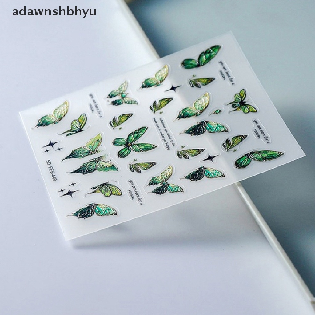 1 Tờ Miếng Dán Móng Tay Hình Bướm 5D Màu Gradient