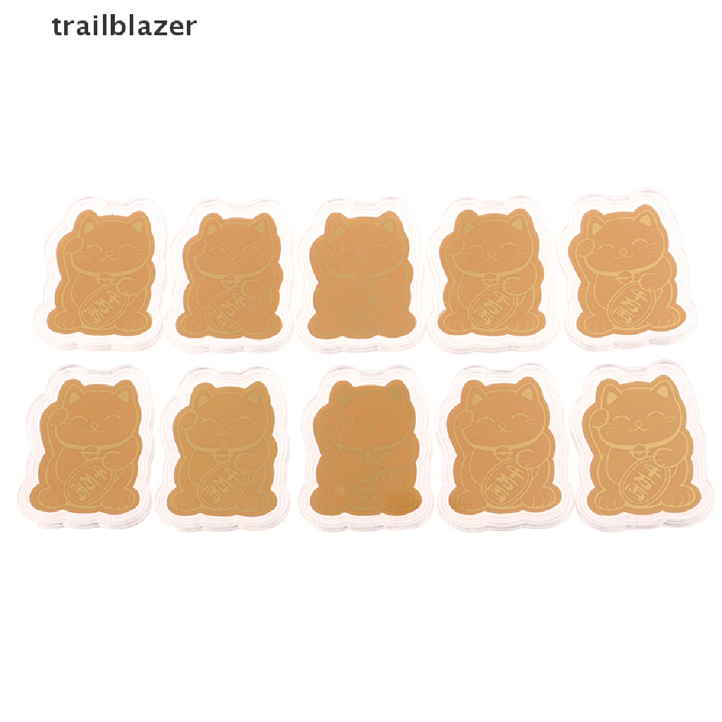 Set 10 Miếng Dán Trang Trí Điện Thoại Hình Mèo May Mắn Phối Lá Vàng Dễ Thương