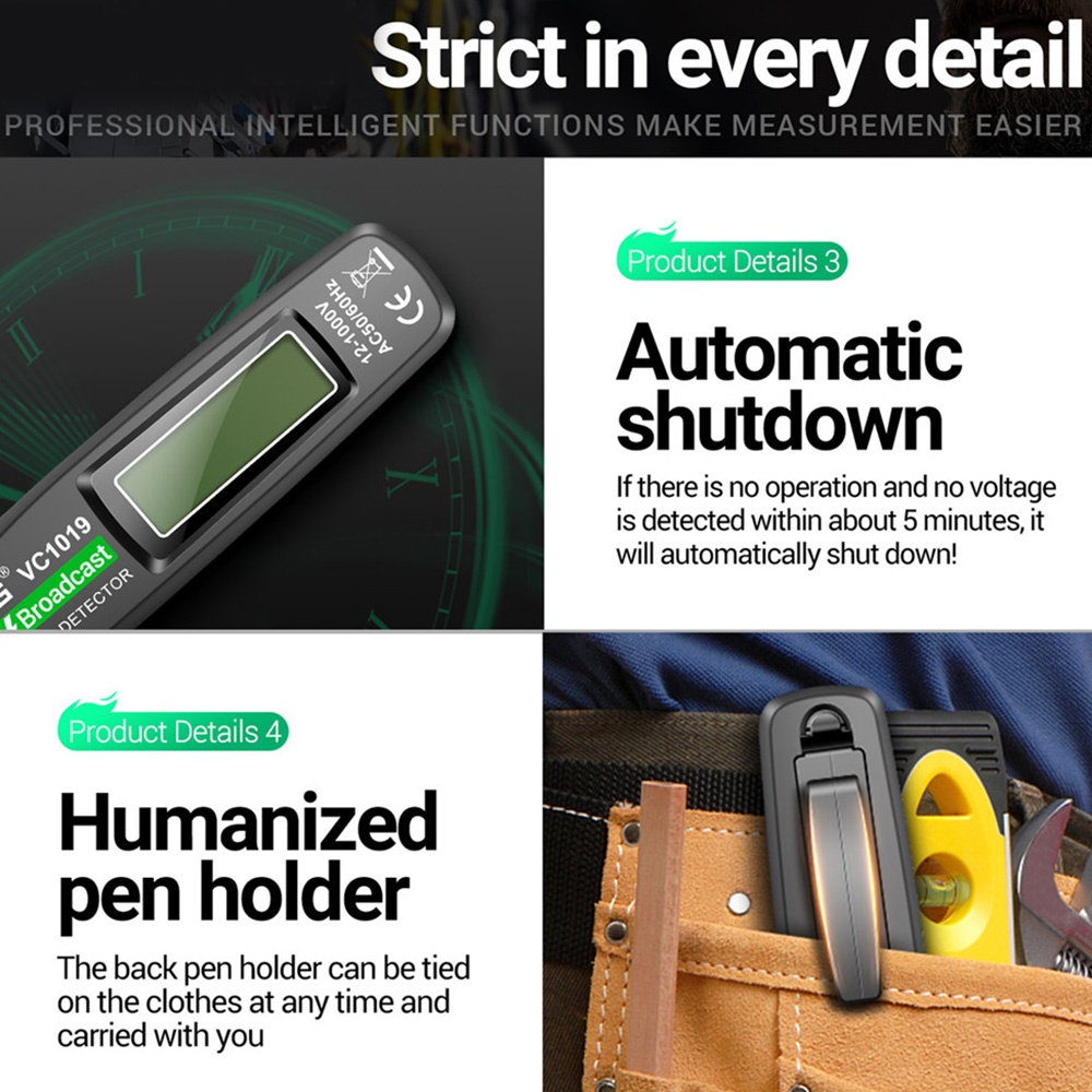 VOKTTA ANENG VC1019 Bút thử phát sóng giọng nói thông minh 12V-1000V Cảm biến hồng ngoại Định vị máy kiểm tra điện áp Máy dò dây điện