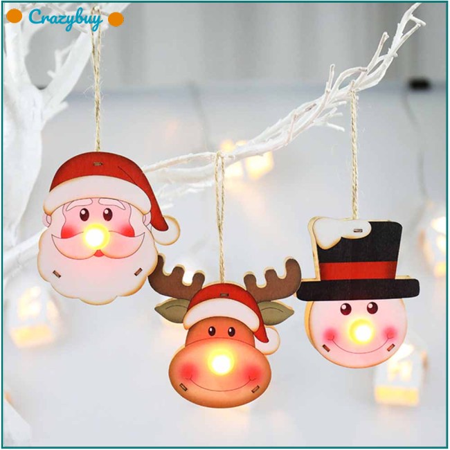 Cr Đèn Led Hình Ông Già Noel Tuần Lộc Bằng Gỗ Trang Trí Cây Thông Giáng Sinh