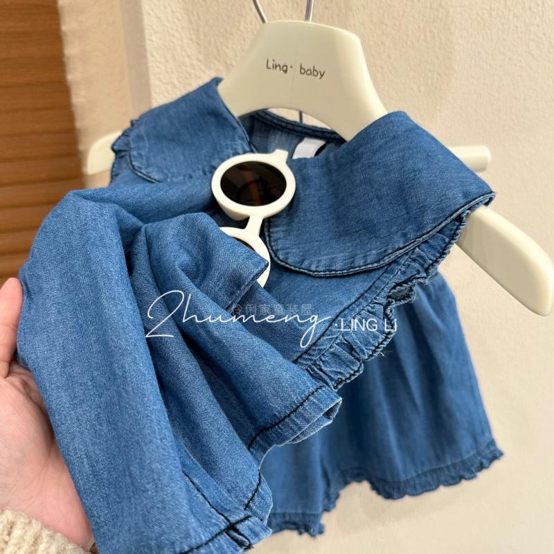 Hàng Mới Về Set Áo Thun Ngắn Tay + Quần Short Denim Phong Cách Hàn Quốc Thời Trang Mùa Hè Cho Bé Gái