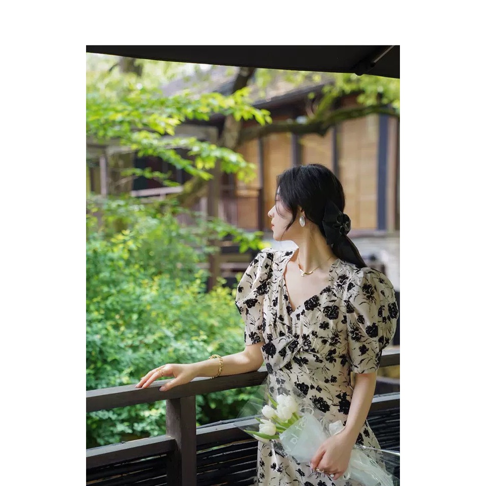 Váy hoa lụa midi sang chảnh 958