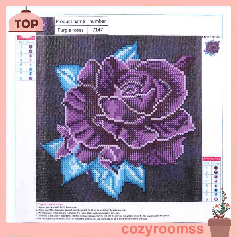 Tranh Thêu Chữ Thập Đính Đá Kim Cương Tròn Hình Hoa Hồng