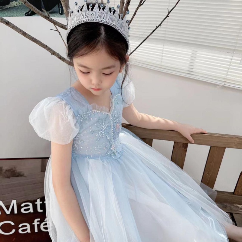 Đầm Công Chúa Vải Gạc Thêu Họa Tiết Phong Cách Elsa Mẫu Mới 2023 Dành Cho Bé Gái