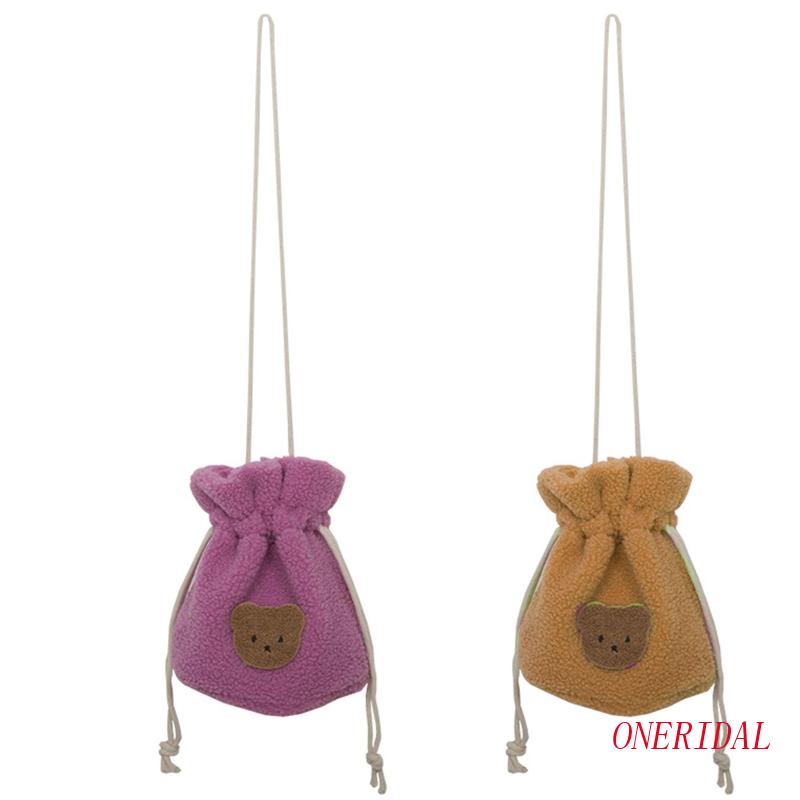 Túi Đeo Chéo Vai Kiểu Dây Rút Mini Họa Tiết Gấu Hoạt Hình Thời Trang Sành Điệu Cho Nữ