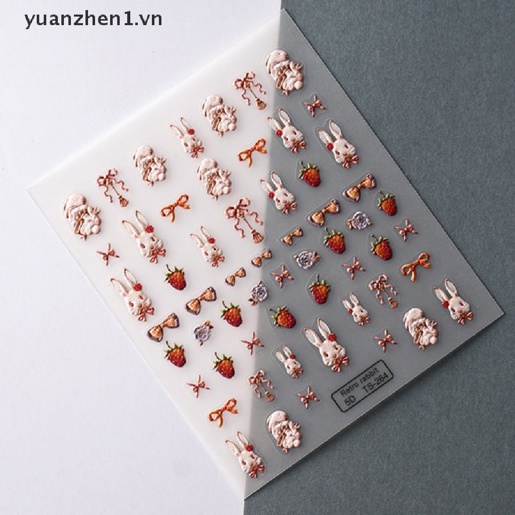Miếng Dán Trang Trí Móng Tay 5D Hình Thỏ Đáng Yêu
