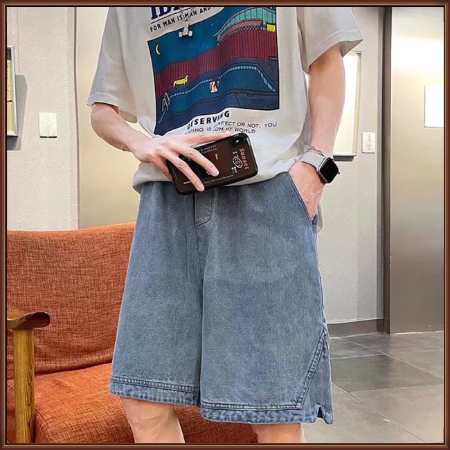Quần Short Denim Lưng Thun Siêu Nhẹ Dáng Rộng Nhanh Khô Thời Trang Mùa Hè Cho Nam