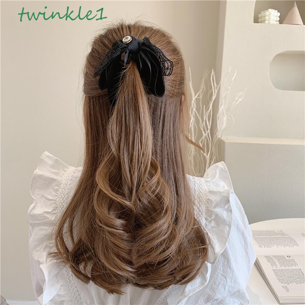 Kẹp Tóc Đính Nơ Họa Tiết Ren Xinh Xắn Phong Cách Hàn Quốc