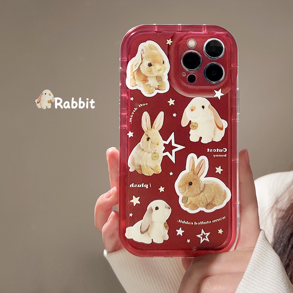 Ốp Điện Thoại Hình Thỏ Tai Dài Màu Đỏ Rượu Vang Dễ Thương Chống Sốc Cho Iphone 11 12 13 14 PLUS PRO MAX