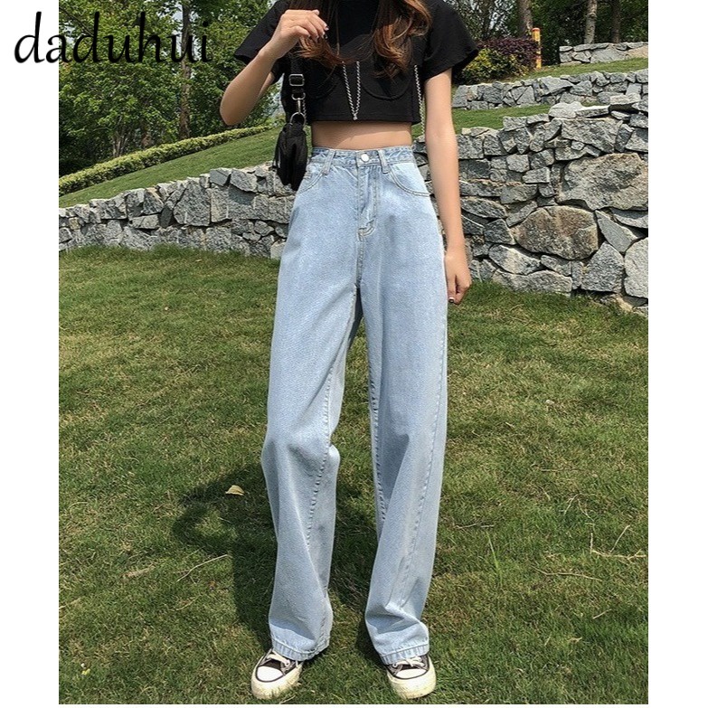 Daduhui New Korean Version of INS Retro Jeans Niche High Waist Loose Wide Leg Pants Large Size Casual Trousers