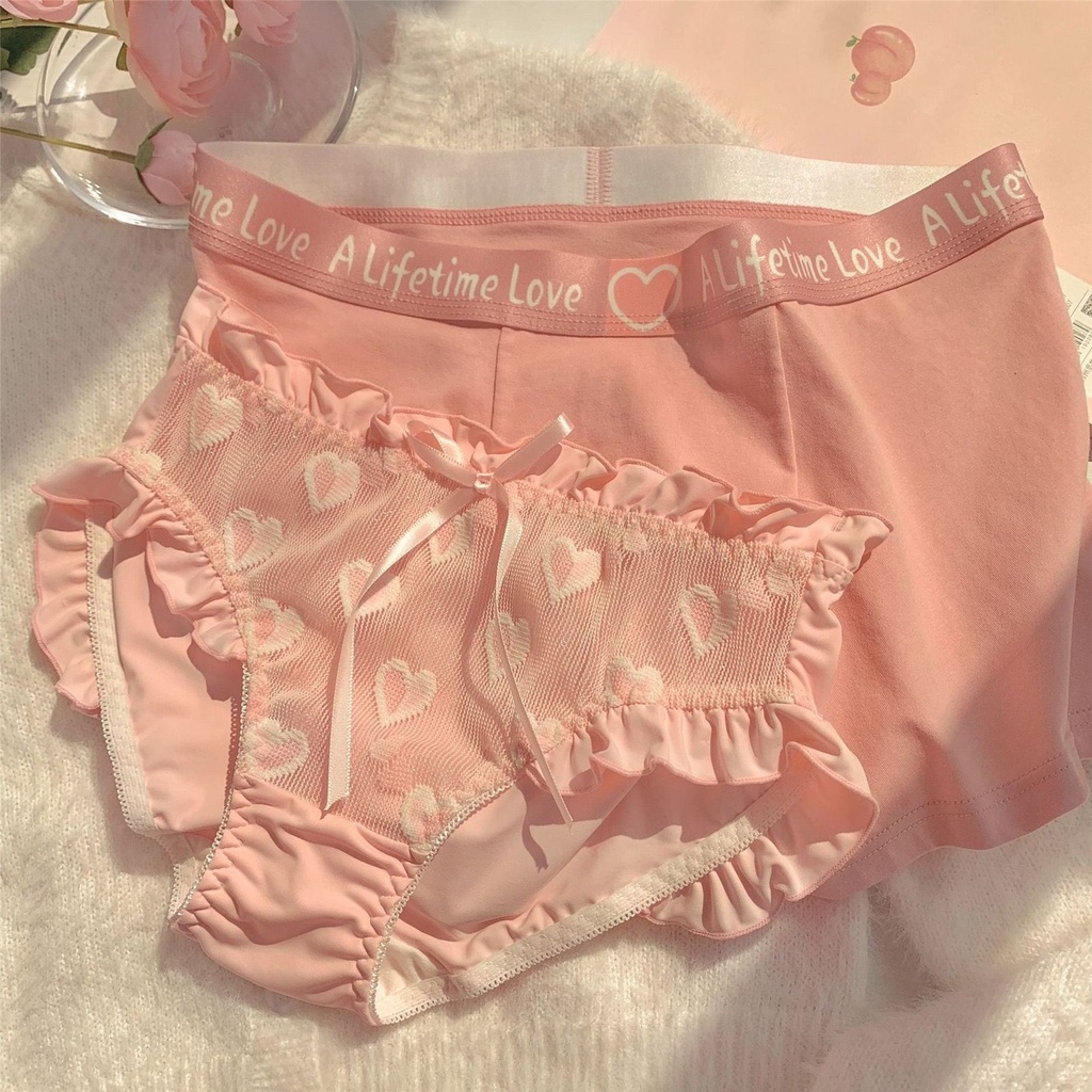 Quần Lót Cặp Đôi Vải Cotton Đáy Phẳng Thoáng Khí Góc Phẳng Gợi Cảm Cho Nam Và Nữ