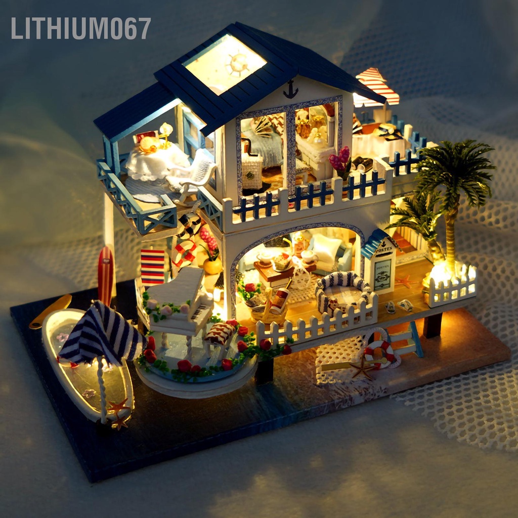 Lithium067 DIY Cottage Lắp ráp Thú vị Chất liệu vải Gỗ Đồ thu nhỏ trang trí hấp dẫn Bộ nhà búp bê