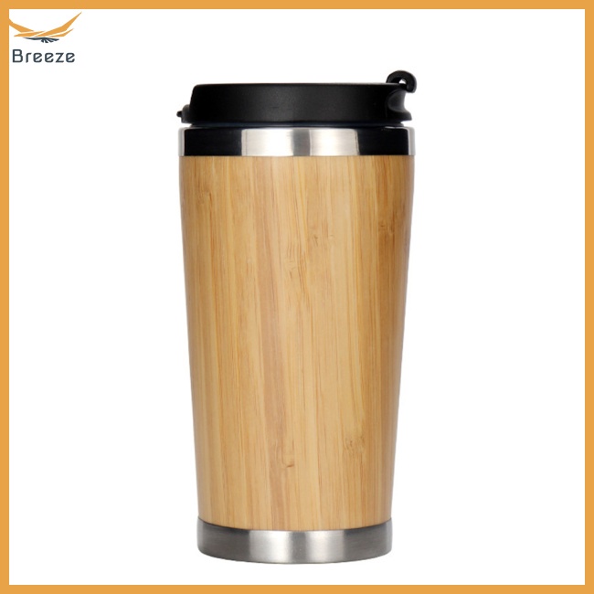 Cốc Uống Cà Phê Bằng Thép Không Gỉ + Gỗ Tre Có Nắp Tháo Rời Được Tiện Lợi