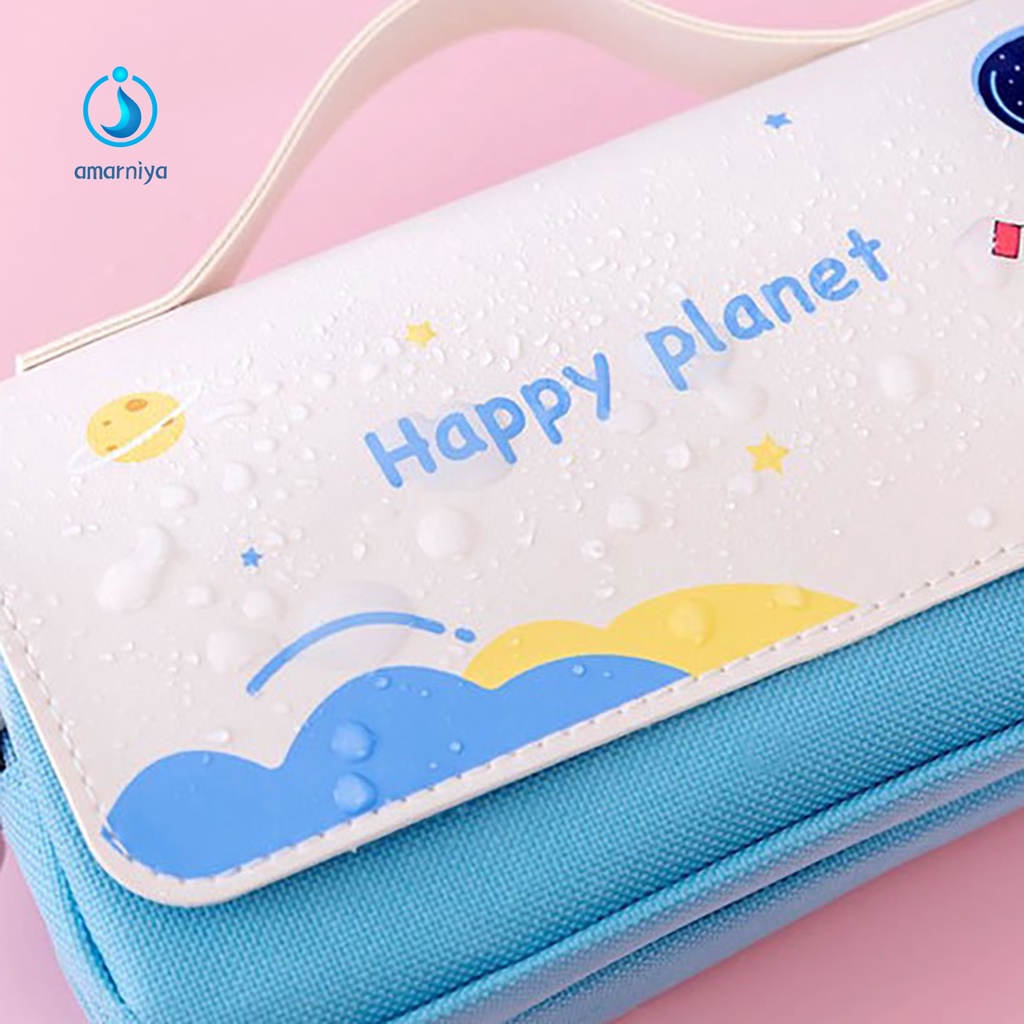 (Shop Amart) Túi Đựng Bút 2 Ngăn Đa Năng Bằng Vải Canvas In Hình Phi Hành Gia