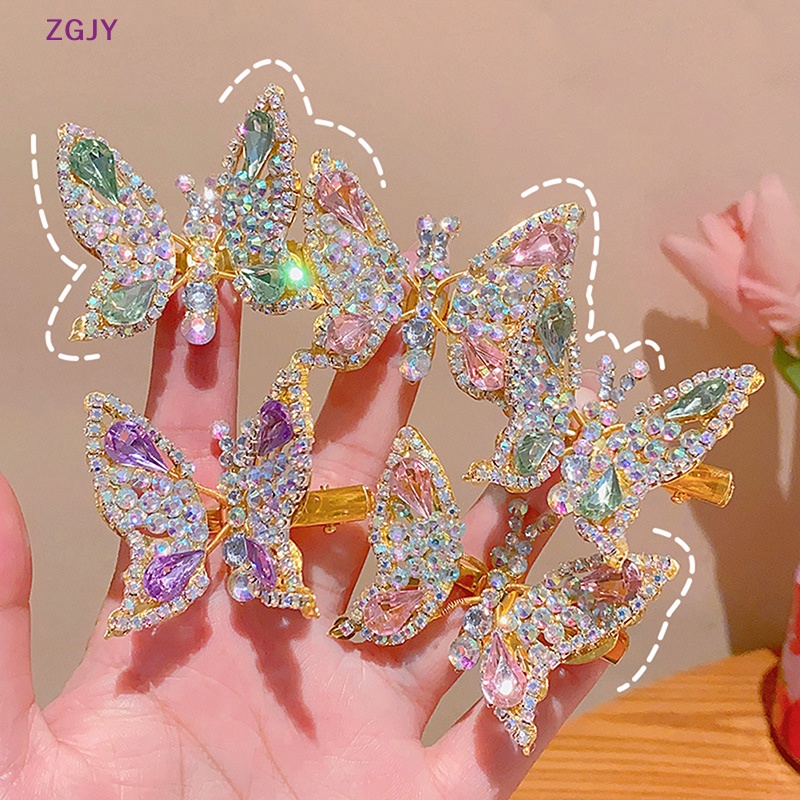 Kẹp Tóc ZGJY Đính Đá Hình Cánh Bướm Bằng Kim Loại Dễ Thương Cho Nữ Mới