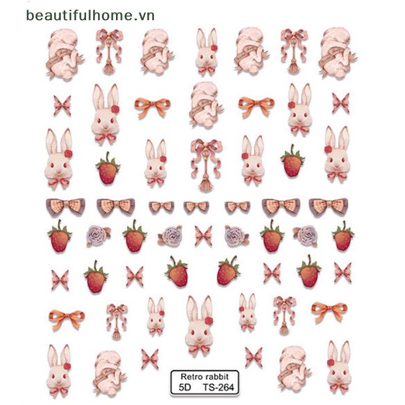 Miếng Dán Trang Trí Móng Tay Hình Thỏ 5D Dễ Thương