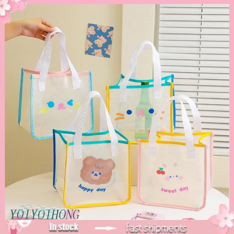 Túi Xách Mua Sắm Trong Suốt In Hình Gấu Dễ Thương