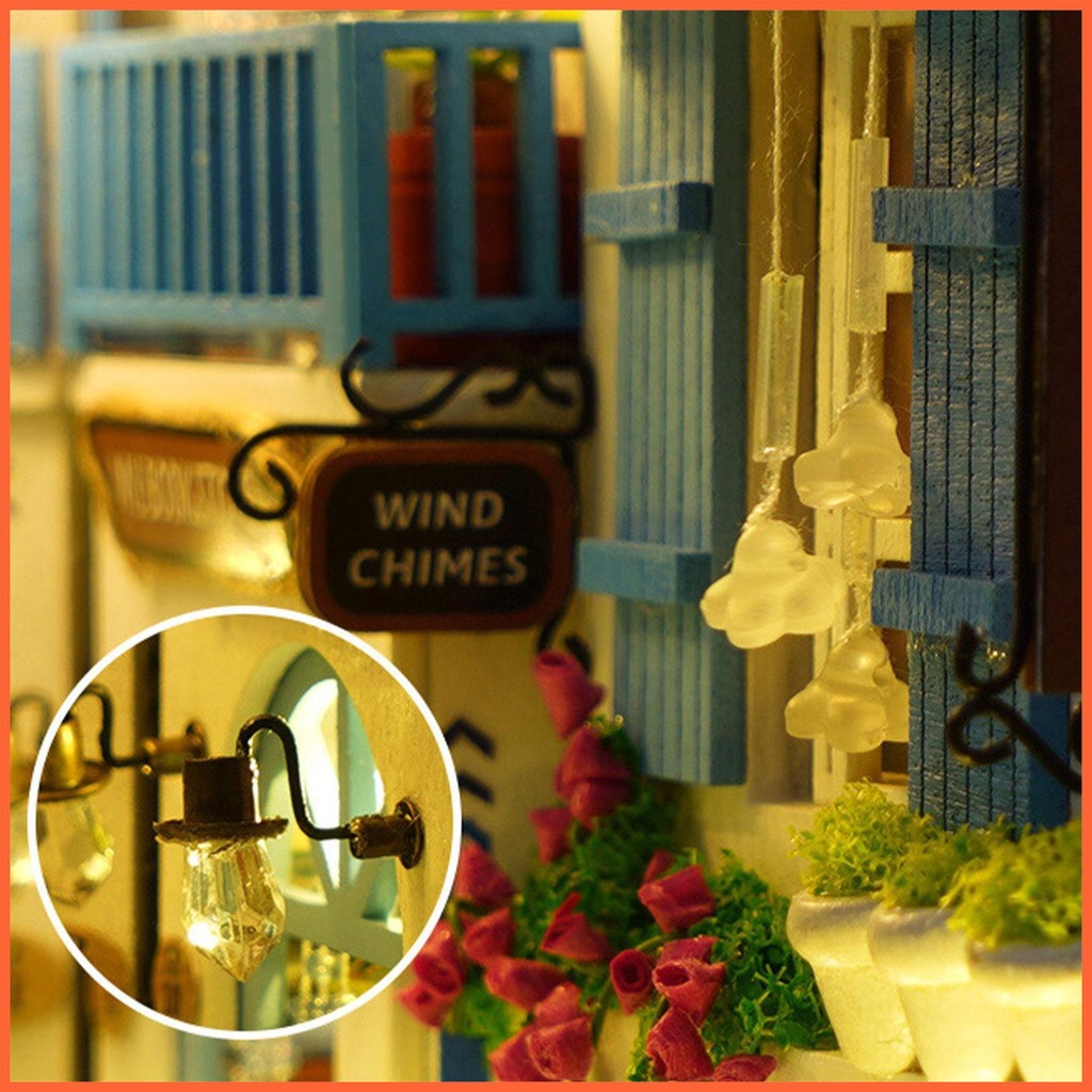 Mô Hình Nhà Búp Bê Mini 3D DIY Có Đèn LED Màu Xanh Dương Dùng Để Trang Trí Nhà Búp Bê