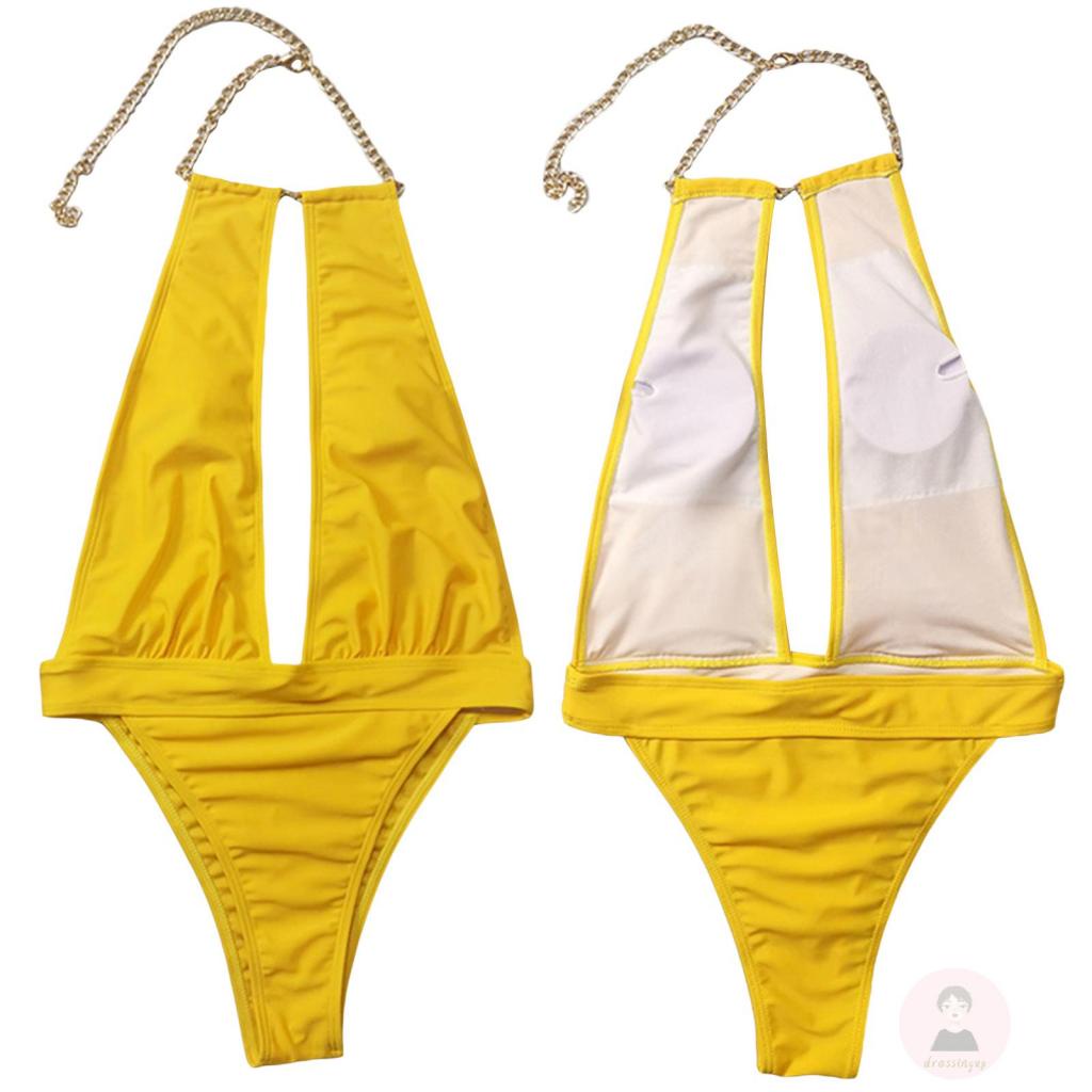 Bộ Bikini Không Tay Phối Dây Xích Kim Loại Thời Trang Mùa Hè Cho Nữ