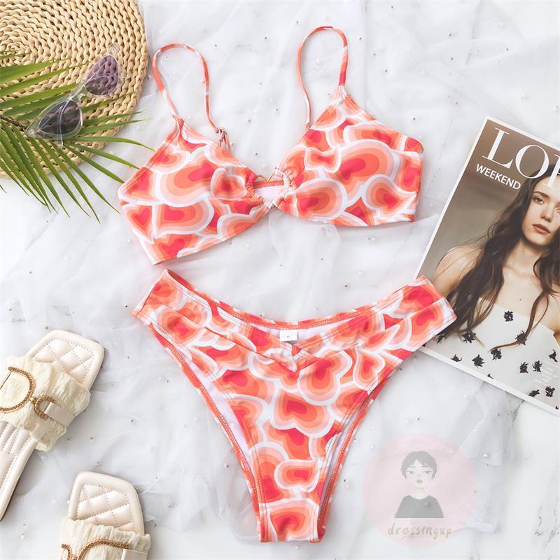Bộ Đồ Bơi Co Giãn In Họa Tiết Trái Tim Xinh Xắn Dành Cho Nữ